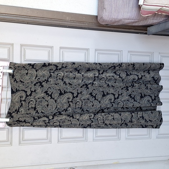Susan Lawrence Retro Maxi Skirt SzM Paisley Knit Slit Front Black/Tan - Picture 6 of 7